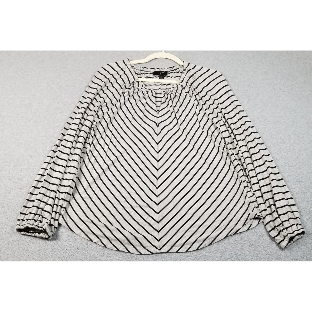 GNW Top Womens Medium Gray Black Striped Long Sleeve Cutout Neck Casual Stretch